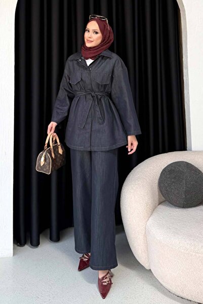 Melike Tatar Kuşaklı Denim Takım 68-6207