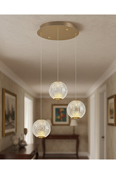 Özcan Aydınlatma Özcan Aydınlatma 4134-3A-03 3'Li Merkür Sarkıt Avize Sarı