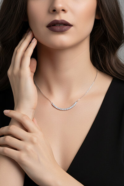 Parmas Design Zirkon Taşlı Oval Tasarımlı 925 Ayar Gümüş Kadın Kolye