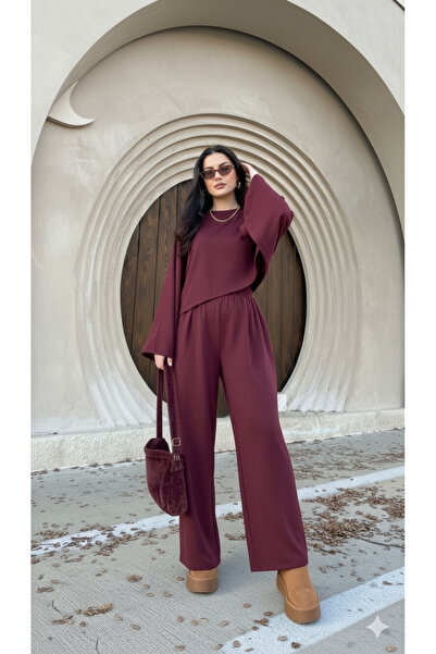 Lovely butik Women's Poncho Style Sleeve Detail Pants Suit with Pants, Double Trend Set