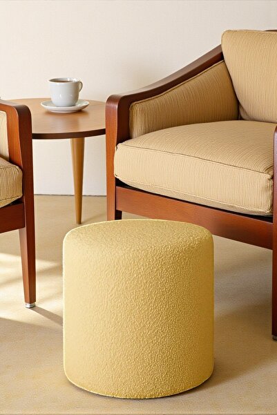 VISIONARIO BELLA Yumuşak Teddy Peluş Kumaş Silindir Puf – Modern Dekoratif Oturma Bench