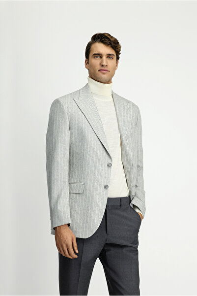 Kiğılı Jachetă clasică din lână cu dungi, cu guler ascuțit, cu croială normală