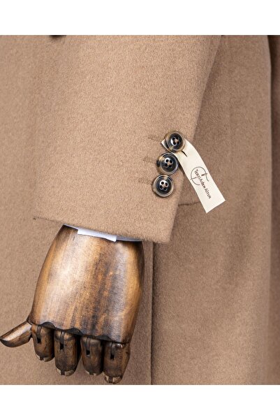 TerziAdemAltun Camel Slim Fit Cashew Men's Coat - Pointed Collar, Wool Blend T13447
