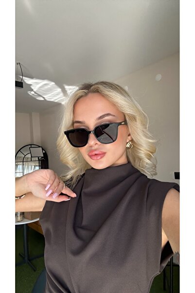 Angel Eyes Geometrik Gold Siyah Kemik Çerçeve Siyah Cam Kadın Güneş Gözlüğü LLT01