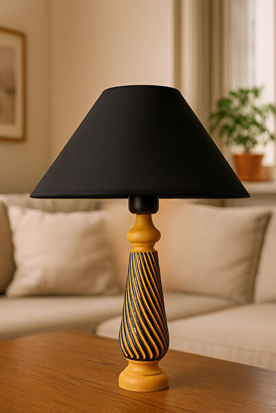 Hmydesign Acier Handmade Ahşap Abajur Siyah-Turuncu