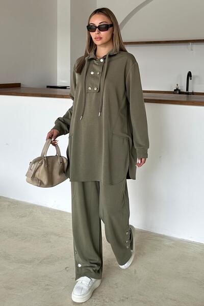 Olcay Σετ παντελόνι από ύφασμα Premium Casual με Μεταλλικά Αξεσουάρ HAKI 9372-TK