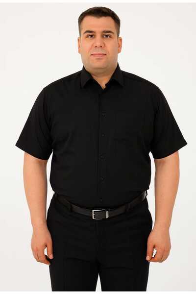 hodbehod قميص أبي داكرون سادة كبير الحجم بأكمام قصيرة مع جيوب - 2XL، 3XL، 4XL...