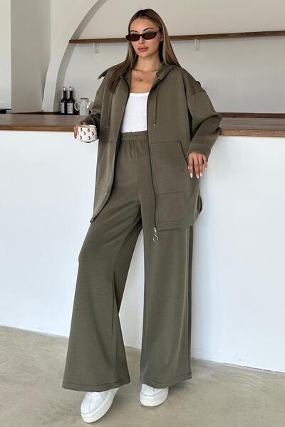 Olcay Premium-Stoff-Sweatpants-Set HAKI 9370-TK