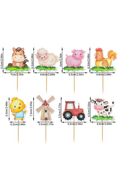 Choice 8 قطع من 8/16 قطعة من زينة الكب كيك الورقية على شكل حيوانات المزرعة، ز...