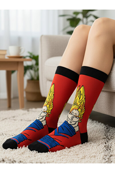 AKSU ÇORAP Anime Red Super Saiyan Patterned Colorful Socks