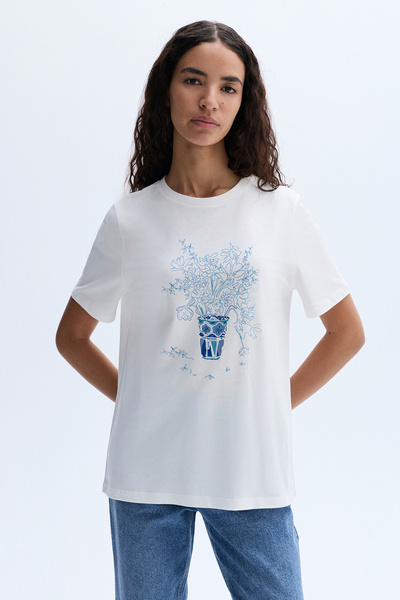 Mudo FLORAL BASKILI BİSİKLET YAKA T-SHIRT