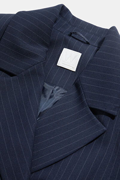 W Collection Dark Blue Striped Double-Breasted Jacket