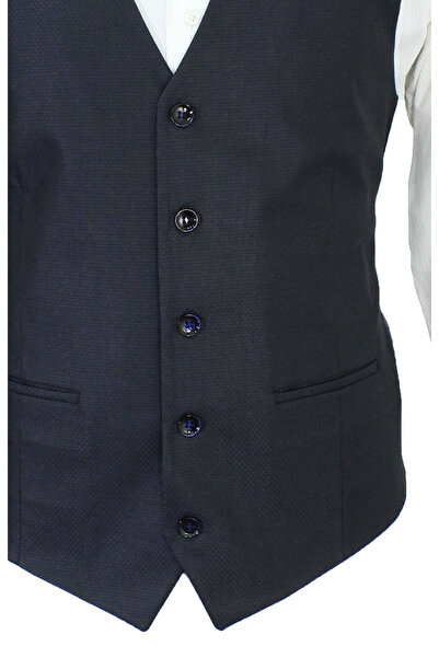 MENTOR REGALO Men's Vest V-Neck Navy Blue Patterned Dobby 50608
