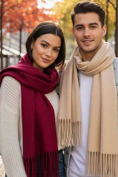 Trenderrs Unisex Soft Textured Tasseled Winter Boucle Scarf Shawl Set of 2