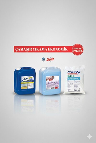 Deniz Kimya Çamaşır Yıkama Paketi 20kg Toz Deterjan 5kg Leke Çıkarıcı 5kg Yumuşatıcı