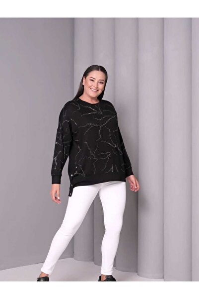 Esina Γυναικείο φούτερ από κρυστάλλινο ύφασμα με λεπτομέρεια από πέτρα