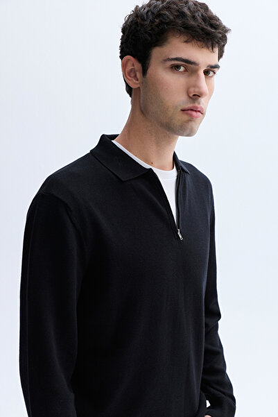Mudo Zippered Polo Neck Knitwear Sweater