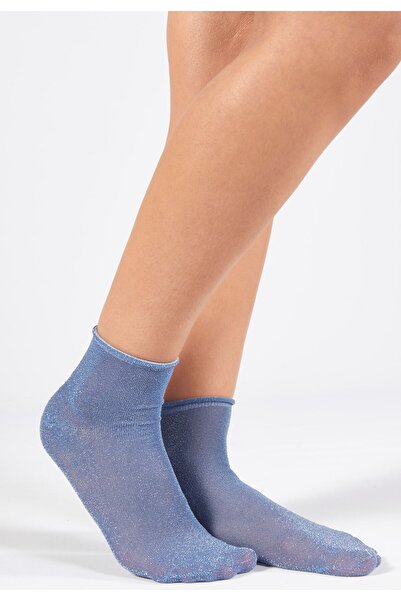 Forwena Сині блискучі без швів жіночі шкарпетки Quarter Half Sock