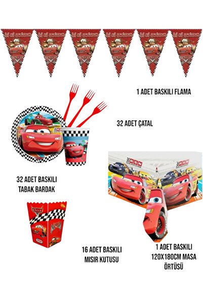 Zayna's Cars Themed Birthday Party Set - Boys' Special Party Decoration Supplies for 32 People