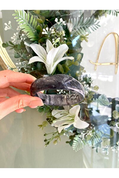 Lilyum Aksesuar Akrilik Reçine Kemik Gri Füme Dumanlı Görünümlü Kalın Bilezik Bileklik (1 ADET)