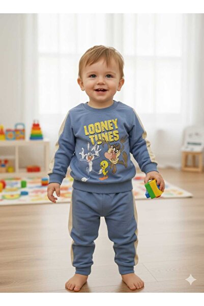 Store Yanları Şerit Detaylı Erkek Çocuk Bebek Eşofman Takımı