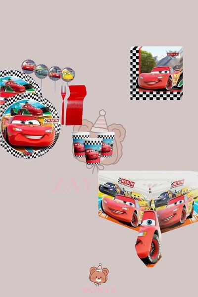 Zayna's Cars Cars Lightning Mcqueen 8-Person Birthday Party Set - Cars Cars Lightning Mcqueen Concept