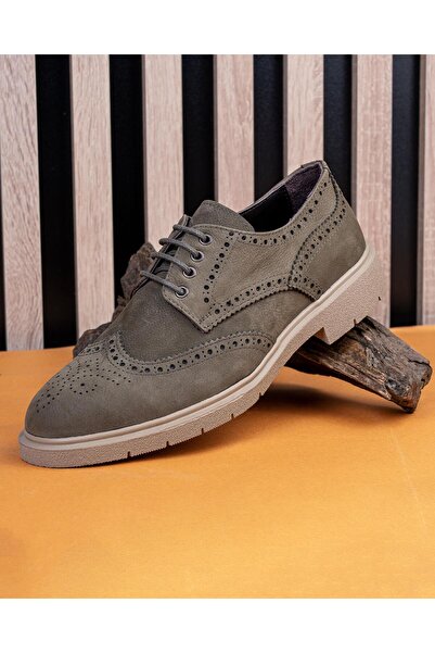 TerziAdemAltun İtalyan stil iç dış naturel deri nubuk erkek ayakkabı haki T11201