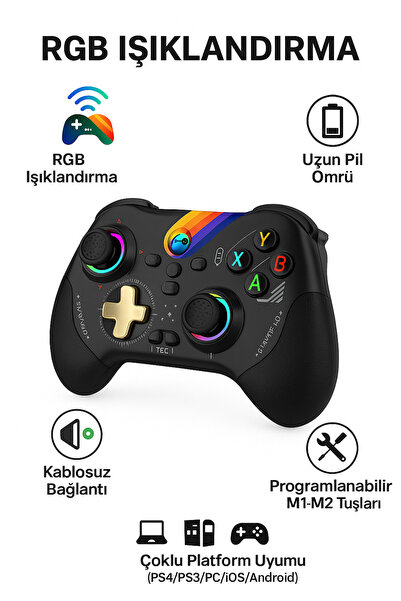 Retro Arcade Rgb Işıklı Switch/Ps3/Ps4/Android/iOS MFi/Pc/Steam Uyumlu Kablos...