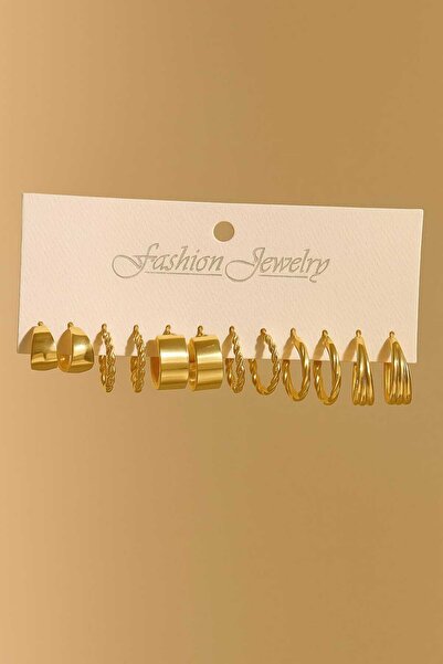 Pinkimaj طقم أقراط دائرية مكون من 6 قطع، طقم أقراط بتفاصيل حلزونية، لون ذهبي