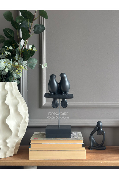 FOR POLYESTER Küçük Dokunuşlar Dekoratif Kuşlu Biblo Antrasit/Masa-Sehpa Üstü...