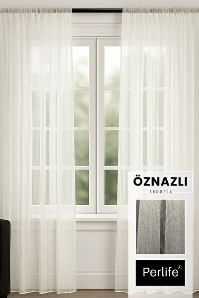 Perlife Gold ® Hafif Parlak Armür Tül Perde – Kendinden Çizgili – Sık Pile | ...