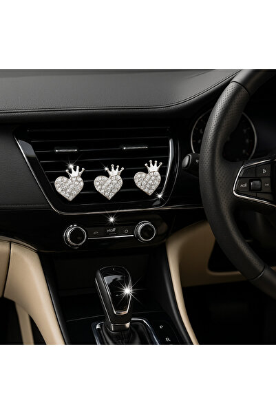 Çiçek Antalya مشبك زينة لمكيف السيارة، ديكور داخلي للسيارة، مشبك مكيف على شكل قلب مع تاج أميرة وأحجار كريمة - مجموعة من قطعتين