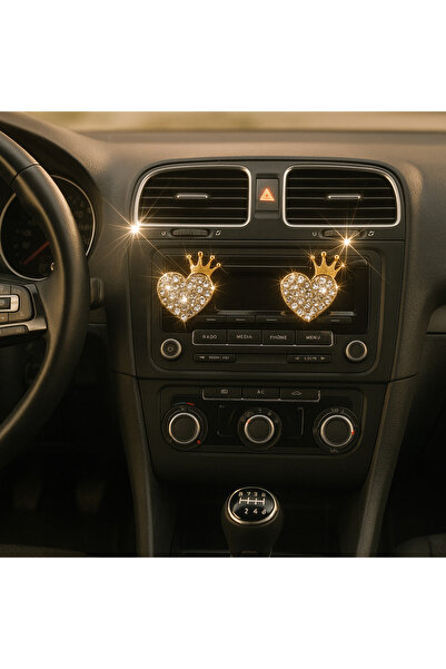 Çiçek Antalya زينة شبك السيارة بتصميم قلب مرصع بالأحجار وتاج الأميرة ذهبية ال...