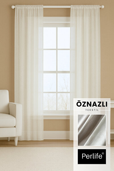 Perlife Gold ® Işıltılı Keten Bambu Tül Perde – Sık Pileli - Simli | Tam Boy Ölçünüzü Satıcıya Not Yazınız!