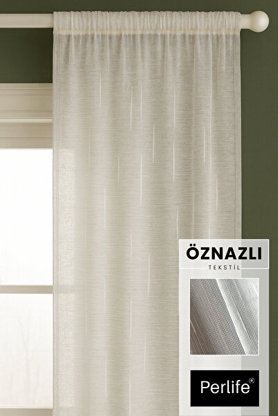 Perlife Gold ® Keten Bambu Tül Perde – Yağmur Damla Desen – Sık Pile | Tam Bo...