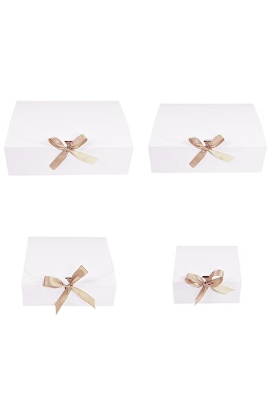 choice2 علبة هدايا من ورق كرافت أبيض، مقاس 31×25×8 سم، مزينة بشريط فيونكة، مت...