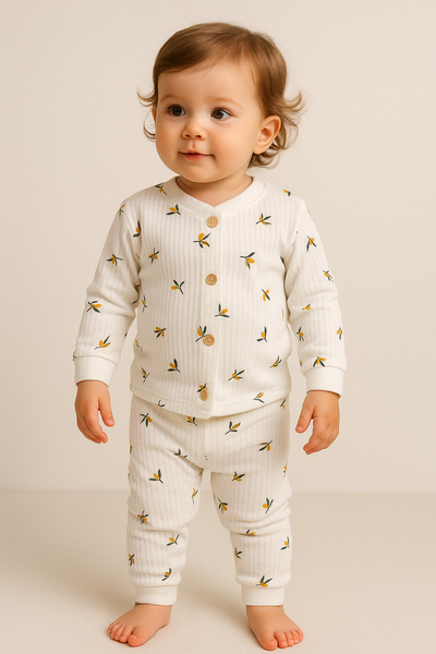 minella kids Snap Fastener Pajama Set Olive Branch Pattern Comfortable Use