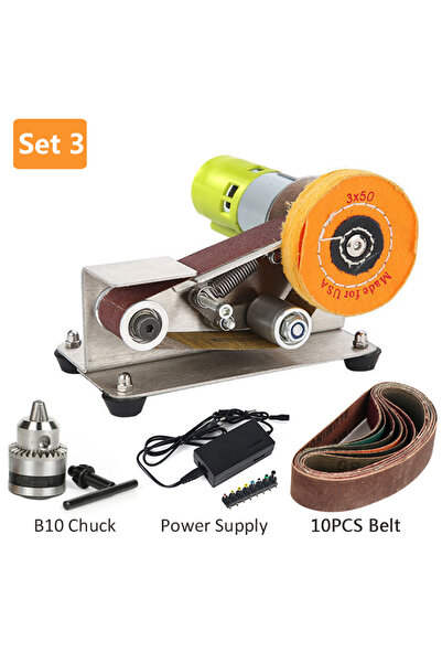 Choice مجموعة من 3 ماكينة صنفرة حزام كهربائية صغيرة متعددة الوظائف، ماكينة تقطيع حواف يدوية، مبراة سرعة قابلة للتعديل، ملمع