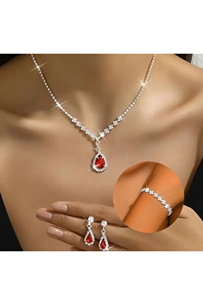 Mihra Aksesuar مجموعة ثلاثية من أقراط القلادة والإسورة