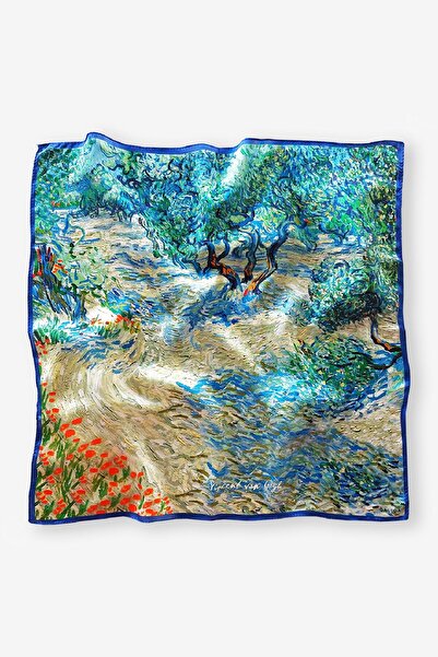 Galiga Van Gogh Olıve %100 İpek Fular 55x55cm "Art On Silk"