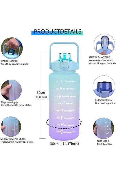 genernic 2L Motivational Water Bottle,Large Capacity,Durable BPA-Free,Hydration on the Go,for Gym Sports