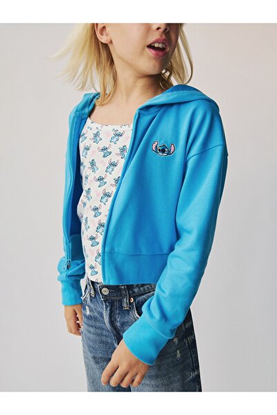GAP Kız ÇocukLilo & Stitch Çocuk Fransız Havlu Kumaş Kısa Fermuarlı Sweatshirt