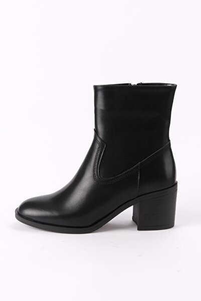 Mio Gusto Amory Siyah Renk Fermuarlı, İnce Suni Kürk Astarlı Kalın Topuklu Kadın Bot