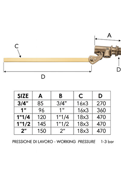 remer Rubinetterie Minutery 178112 adjustable rod float, connection size 1"1/2, 470mm, 3 bars, brass