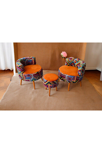 BEYLERBEYİ Çay Seti İkili Koltuk Berjer Ve Puf Takımı (salon, Balkon, Ofis) 3 Lü Takım