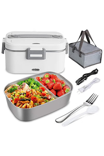 fulina Electric Lunch Box Food Heater,1.8L Stainless Steel,Leak Proof,with Stainless Fork Spoon,75W Heating