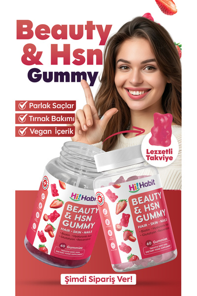 Hi Habit Saç ve Cilt Vitamini - Biotin, Hyaluronik Asit, Glutatyon, Resveratrol Vegan Gummy (90 GÜNLÜK)