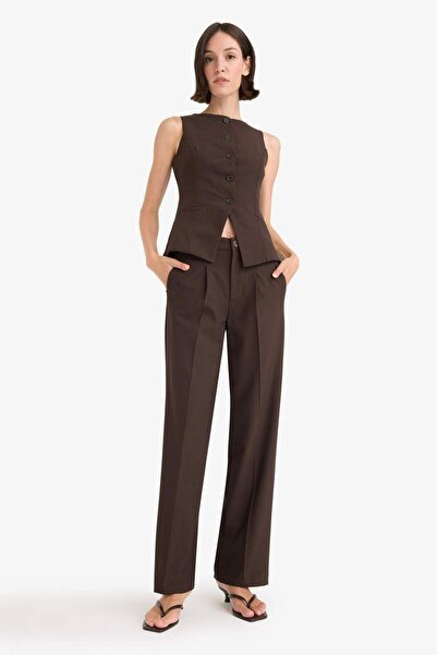DeFacto Wide Leg Zippered High Waist Standard Length Trousers E7238Ax25Au