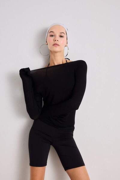 DeFacto Modal Cashmere Soft Textured Boat Neck Long Sleeve Top F2264Ax25Au
