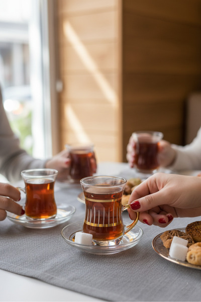 DECOSTYLE Paşabahçe 62561 Tabanı Kalın Gold Desenli 12 Parça Çay Seti 100 Cc